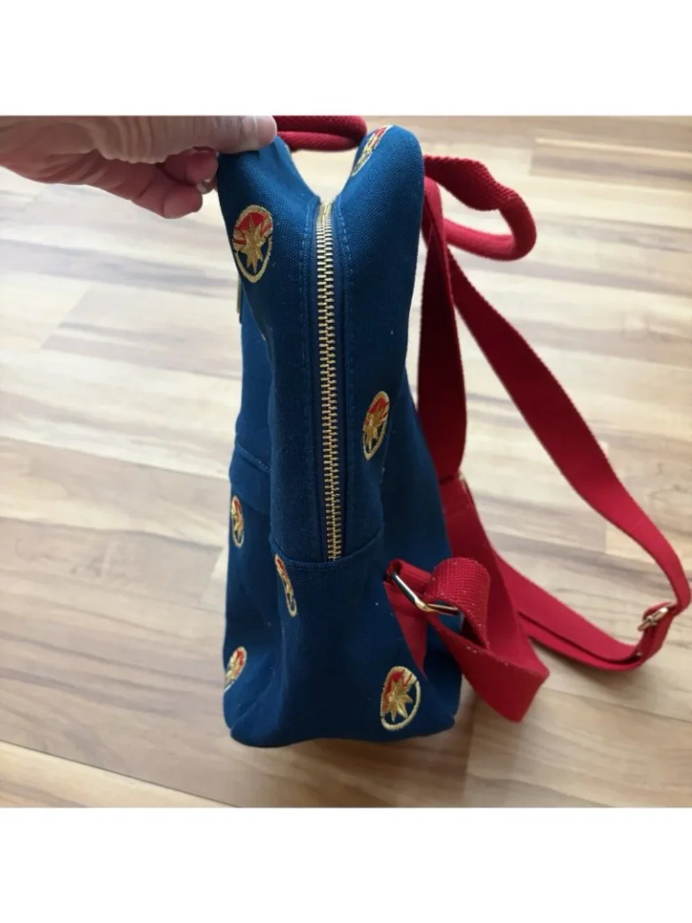 Disney Parks Loungefly Captain Marvel Canvas Mini Backpack Blue Red